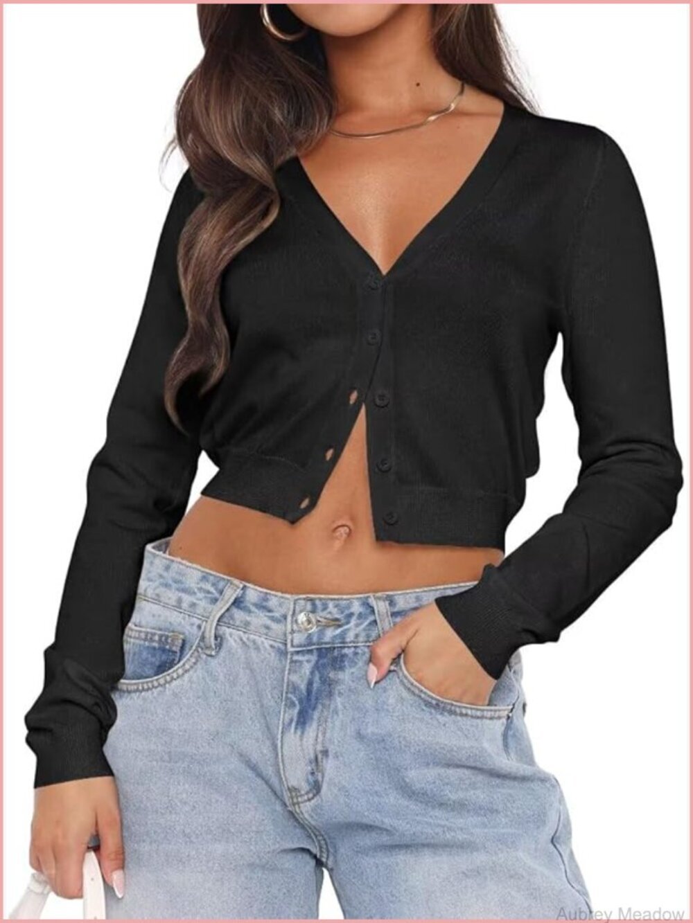 Women's Long Sleeve Cropped Cardigan V-Neck Button Down Open Front Sweater